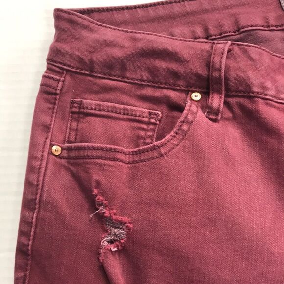 REFUGE Distressed Burgundy Maroon Skinny Jeans Womens Sz 8 Ripped Stretch Denim - Picture 6 of 13